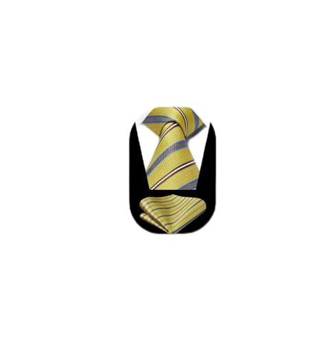 Image of HISDERN Mens Striped Ties Classic Silk Woven Tie and Pocket Square Set Formal Business Necktie Handkerchief for Wedding