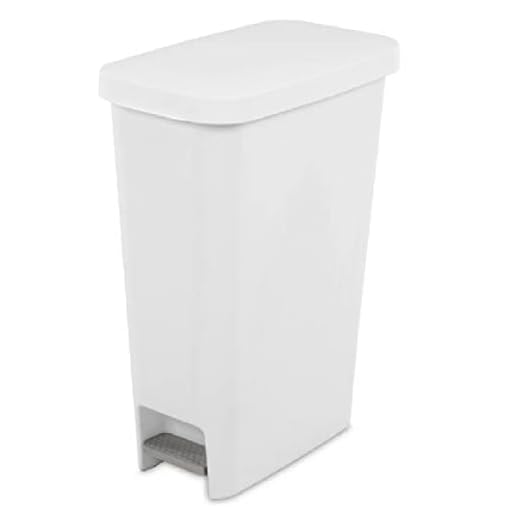 Sterilite 10588004 Slim Stepon Wastebasket, White, 11 Gallon