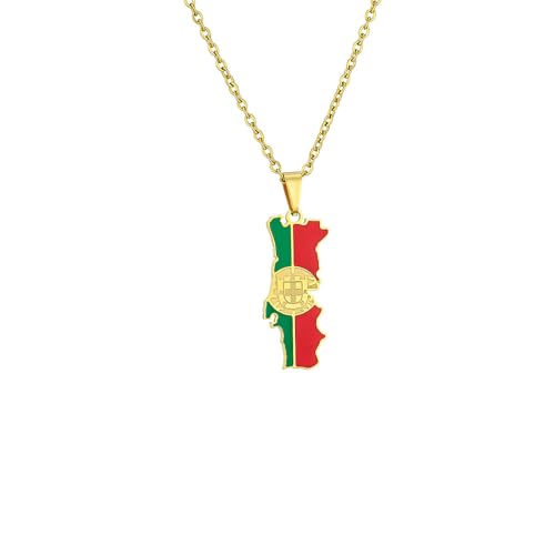 XIAFH Collier avec pendentif carte du Portugal et drapeau pour homme et femme en acier inoxydable réglable, taille unique, Acier inoxydable, Cristal