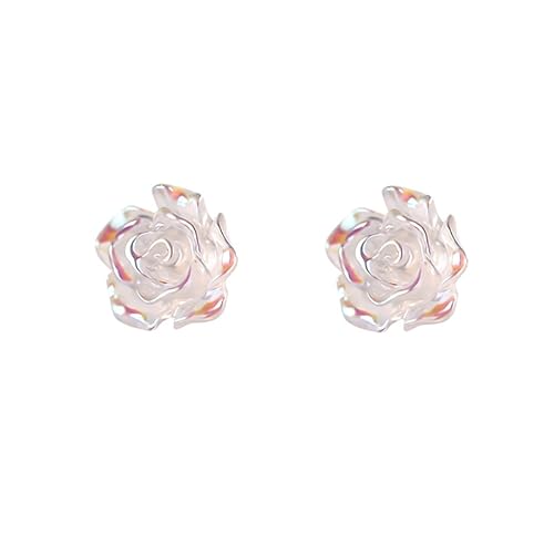 OEIOTEI Rosen Ohrstecker 925 Sterling Silber Ohrstecker für Frauen Rosen Blumen Ohrringe Irisieren Kleine Rosenohrstecker in Echtsilber Ohrringe für Damen Designerschmuck Hypoallergen Ohrschmuck(6mm)