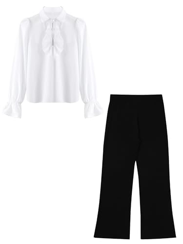 Girls Boys Yoga Flare Legging Dance Pants with Long Sleeve Ruffle Shirt for Latin Jazz Ballet Dance Training Outfit3