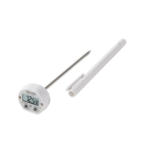 Taylor Instant Read Digital Meat Thermometer for Grill, BBQ & Kitchen, NSF Approved, Fast Internal Temperature Readings, F/C Switchable Display, Battery Included, Pocket Sleeve Clip, White