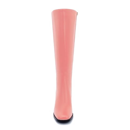 Image of Knee High Boots for Women - Wide Calf Boots with Zipper, Square Toe Tall Leather Boots, Chunky Heel Fashion Long Boots