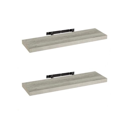 LOLAhome - Set de 2 Baldas Flotantes para Pared de Madera Grises de 80x23 cm, 2 Estanterías de Pared Resistentes y Decorativas sin Agujeros Visibles para Salón, Cocina, Oficina o Dormitorio