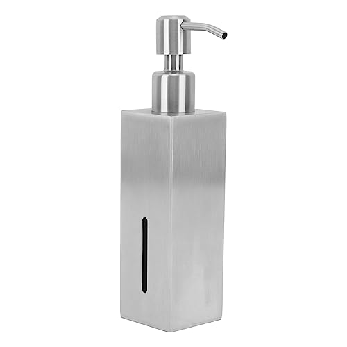 Dispensador de jabón de Acero Inoxidable para Fregadero de baño y Cocina, Bomba dispensadora de jabón de Mano Recargable de 14,6 oz para detergente, loción y encimera (Countertop, Square)