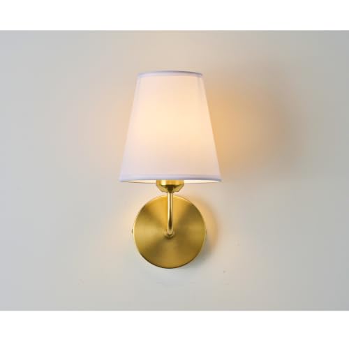 Image of Hardwired Wall Sconces Set of 2,Gold Finish with White Fabric Shades,Small Indoor Wall Decor Lamp for Living Room Bedroom Bathroom