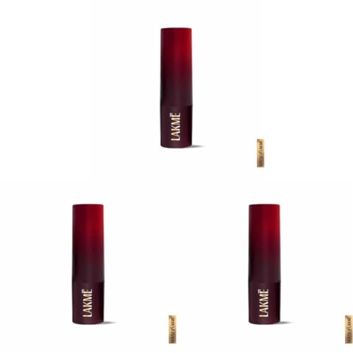 Image of Lakme Forever Matte Lipstick, Waterproof, Non Drying, Creamy Matte Bullet Lipstick Made With French Rose Oil Extracts, Red Crimson, 4.5g (Pack of 3)