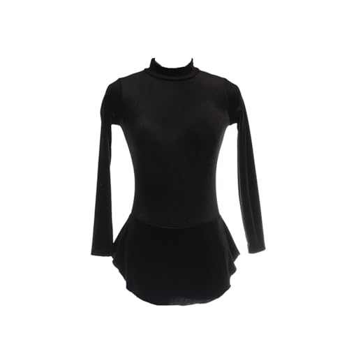 Vestido de patinação artística, gola alta de veludo, cor sólida, mangas compridas, fantasia de compe