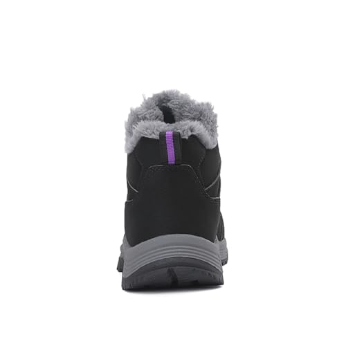 Veslexth Womens Casual Winter Hiking Ankle Boots Outdoor Snow Waterproof Lightweight Lace up Fur Lined Walking Shoes2