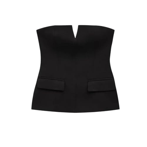 Chaleco de verano para mujer, sin mangas, con espalda descubierta, elegante, con cierre lateral, chaleco de playa, Negro, S