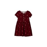 Cat & Jack Girls' Floral Print Button-Front Dress, Burgundy Red, Size 6X (US, Age, 5 Years, Cranberry)