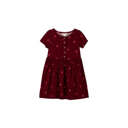 Cat & Jack Girls' Floral Print Button-Front Dress, Burgundy Red, Size 6X (US, Age, 5 Years, Cranberry)