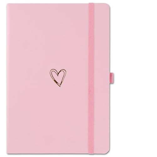 A5 Lined Journal Notebook Hardcover Note Book Leather Journals for Girls Women Cute Heart Pattern Design A5 Diary Notepad for Work Note Taking Business (Pink)