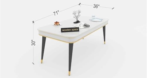 Image of WOODEN SPACE 6-Seater Wooden Dining Table Set | Nano Composite Marble Top | Solid Wood Base | Modern Dining Room Furniture with 6 Chairs (Beige)