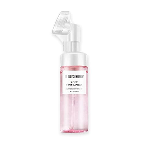 BeautyClothCo Rose Foam Face Cleanser (120ml) - Gentle Moisturizing Face Cleanser with Soft Silicone Bristles – Foaming Face Cleanser with Deep, Gentle Pore Scrubber l No Parabens, Preservatives