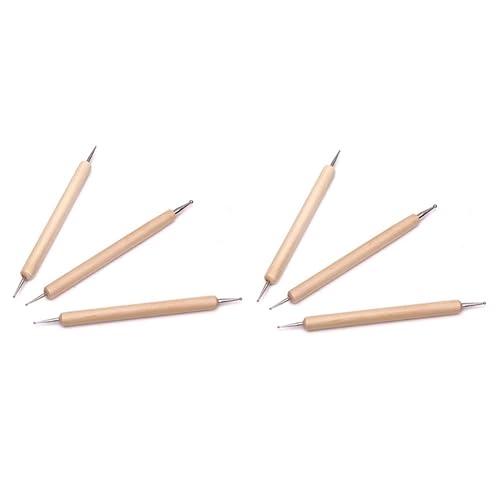 LALAFINA 6 Pcs Wooden Handle Pottery Sculpture Tool Set Ball Styluses for Embossing Clay Carving Double Single End Ball Tools for Artists - Thumbnail 7