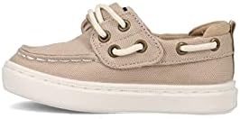 Amazon.com | Sperry Unisex-Child Sea Ketch Jr Washable Boat Shoe | Athletic A side view of a Sperry Unisex-Child Sea Ketch Jr Washable Boat Shoe in tan. The shoe is made of canvas and has a rubber sole. It has a lace-up closure and a round toe.