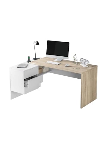 Bureau d'angle réversible Dmora chêne et blanc avec rangements pour ordinateur - 8