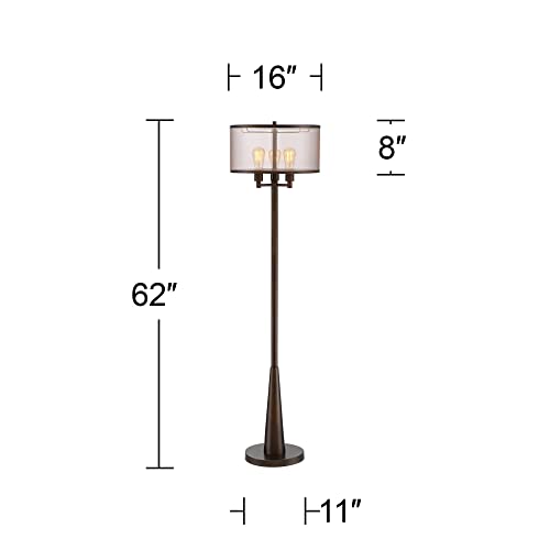 Franklin Iron Works ITM1704-096 HY17LP0284 Durango Rustic Farmhouse Vintage Standing Floor Lamp 3-Light 62 Inch Tall Oiled Bronze Brown Sheer Shade Antique Led Edison Bulbs thumb #3
