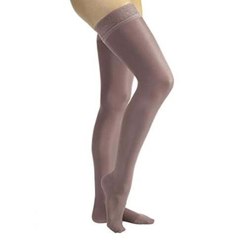 Image of JOBST UltraSheer Thigh-High Compression Stockings for Women - Closed Toe - Lace Band - Medical Compression 15-20 mmHg - For Varicose and Spider Veins - Helps Prevent Swelling - Anthracite, Medium