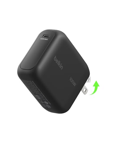 Belkin USB C Wall Charger 100W - Compact GaN Charger for MacBook Pro/Air Chromebook Dell iPad Tablet iPhone 17 Samsung Galaxy S26 AirPods - USB C Charging Cable Included - Travel Essentials