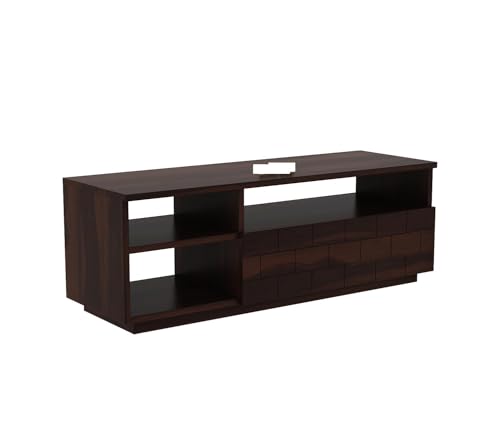 Image of Solid Sheesham Wood TV Unit with 3 Shelves & Drawer Storage - Elegant Wooden TV Unit for Living Room | Fits up to 55-inch TV - Solid Living Room Furniture (Reck, Walnut Finish)