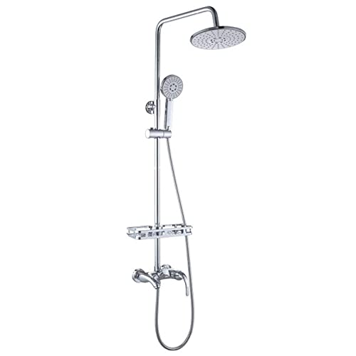 KLYDBMYT Sistema de Ducha, Sistema de Ducha de Lluvia, Moderno Juego de Ducha de Pared con Cabezal de Ducha de Mano y Soporte de Salida Superior, Mezclador de Ducha Plateado para baño de Hotel.