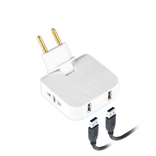 Ladrón de enchufes Plano con USB, para Lugares sin Espacio (detrás de TV, Cama) 2 USB para Cargar Todos Tus Dispositivos y 2 Tomas de 220V, Enchufe Giratorio 180º ,2500W, Certificado CE Cover