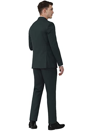 Image of Peter England Polyester Blend Men Green Two Piece Suit Business Pants Set