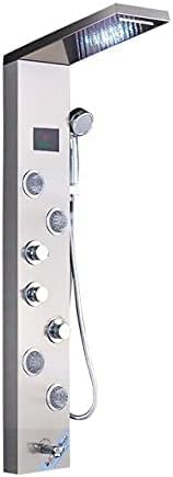 Light Shower Panel Faucet Waterfall Rain Shower Head SPA Massage Jets Shower Column Tower Digital Water Temperature Display,Black 8007,Black 8006