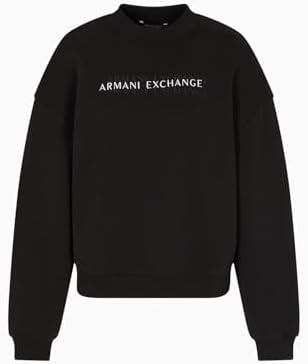 Armani Exchange Women's Cuffed Sleeve Mock Neck Front Logo, Sweatshirt, Black, XS