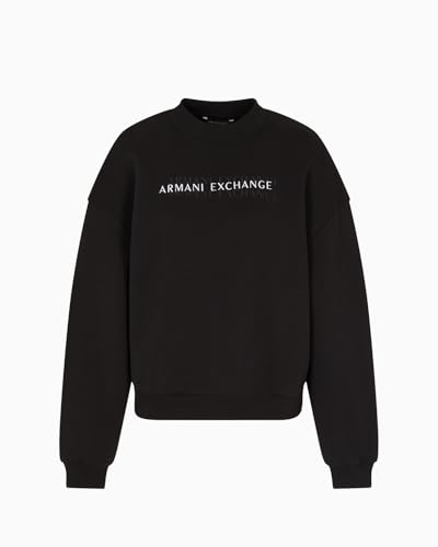 Armani Exchange Women's Cuffed Sleeve Mock Neck Front Logo, Sweatshirt, Black, L, black, L