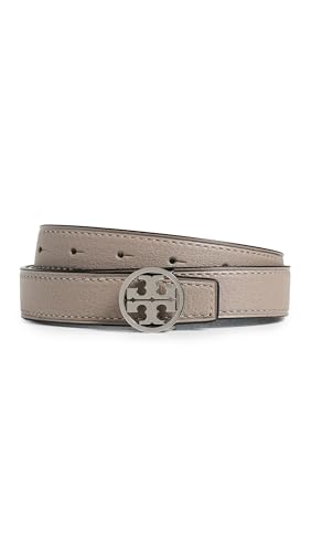 Tory Burch Womens Miller Reversible Belt Gray Heron/Black/Silver Small