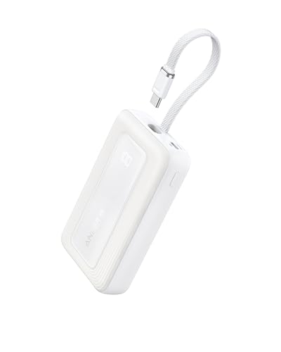 Anker Power Bank 10000mAh 30W, Caricabatterie Portatile ad Alta Velocità con cavo USB-C Integrato, per iPhone 17 Pro Max/16/15, MacBook, Galaxy e Altro(10000mAh, Bianco)