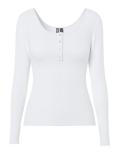 Pieces NOS Mujer Pckitte LS Top Noos B C Camisa Manga Larga Not Applicable, Blanco (Bright White Bright White), Medium