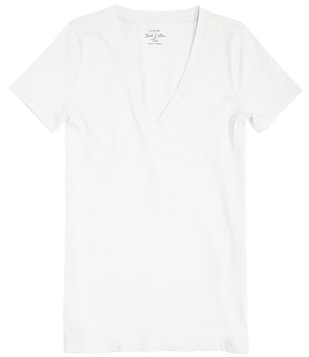 J.Crew Mercantile Women's Short Sleeve Light-Weight Vintage Cotton V-Neck Tee (White)