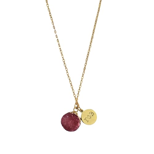 Sorority Shop GPB Necklace - Gamma Phi Beta Pink Druzy Gemstone Necklace With Engraved Pendant – 14K Gold Dipped Jewelry with Pink Gemstone – Sorority Gift, Charm Paraphernalia