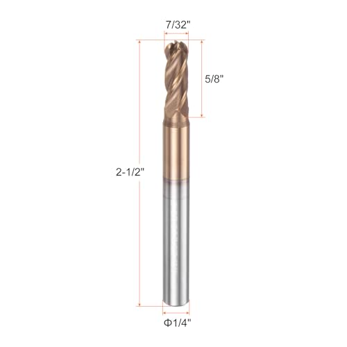 Image of HARFINGTON Ball Nose End Mill 4 Flute 7 /32 inch Diameter 1 /4 inch Shank Tungsten Carbide TiAlN Coated Spiral CNC Router Bits 5 /8 inch Cutting Length Single End Ball Cutting Tool for Carving Engraving