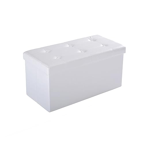 HOMCOM - Banco de Almacenamiento Plegable de Piel sintética con reposapiés Rectangular (Blanco Crema)