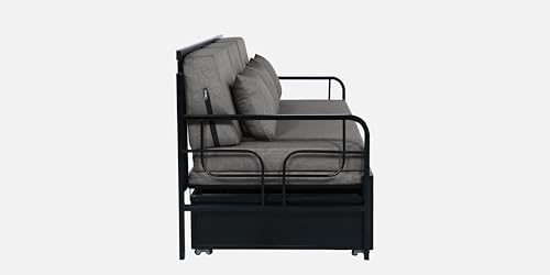 Image of 3 Seater Metal Sofa Cum Bed with Hydraulic Storage | Sofa Set for, Living Room, Guest Room, Bedroom| King Size Convertible Sofa Bed Comfortable Seating |King Size (Grey & Black)
