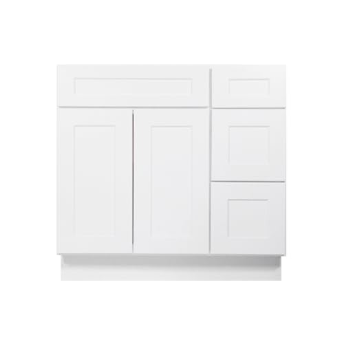 Image of Furinno Shaker Drawers Right Bath Vanity Cabinet Without Top, Ready to Assemble, 21 D x 36 W x 34.5 H, White
