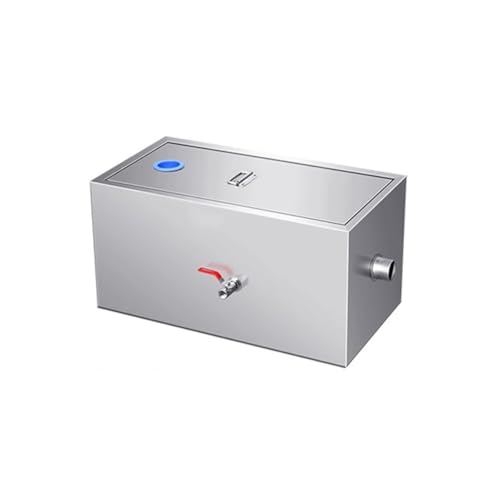 Trampa de Grasa Comercial de Entrada Superior, Interceptor de Acero Inoxidable, Separador de Aceite y Agua para Aguas residuales, Ideal para restaurantes, cocinas y hogares.(Silver-Right,40x25x25cm)