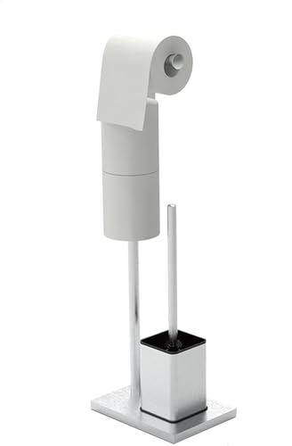 YUET Edelstahl Klopapierhalter mit Klobürste mit WC Bürste, Garnitur mit Freistehender Toilettenpapierhalter und Toilettenbürste, Klorollenhalter Stehend (Silber)