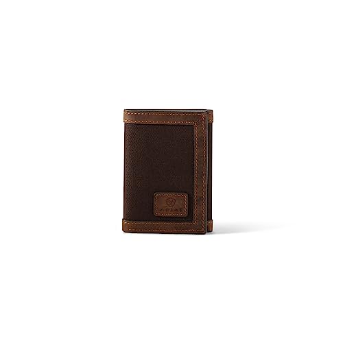 ARIAT Men's Canvas Trifold Wallet with Leather Border