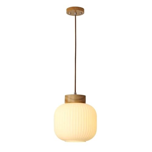 COSRUB Lámpara colgante de cristal de estilo japonés con forma de farol, lámpara colgante de madera retro for restaurante, dormitorio, altura ajustable(24cm/9.4in)
