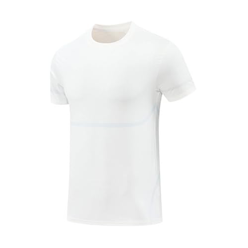 Camiseta deportiva para hombre, de secado rápido, transpirable, cómoda camiseta funcional de Eich, cuello redondo, camiseta ligera y transpirable, O blanco., M