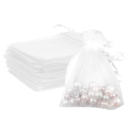Organza Beutel mit Kordelzug 50 Stück 20 × 30 cm Geschenk Hochzeit Säckchen Organza Geschenk Schmuckbeutel Hochzeit Bonbonsbeutel für Oder Fest Party(Weiß)