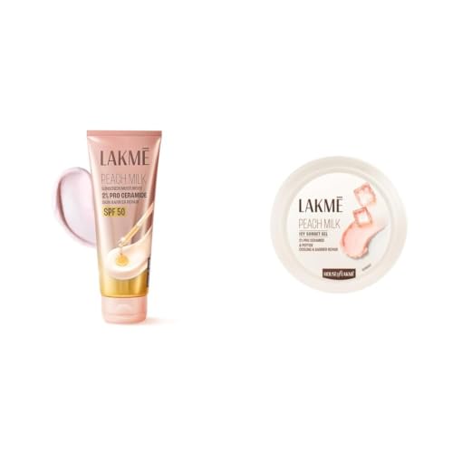Image of Lakme Peach Milk Sunscreen Moisturiser SPF 50 PA with 2% Pro-Ceramides Peptides Lakmē Peach Milk Icy Sorbet Gel: First Ever Cooling Face Moisturizer with 2% Pro-Ceramides, Peptides
