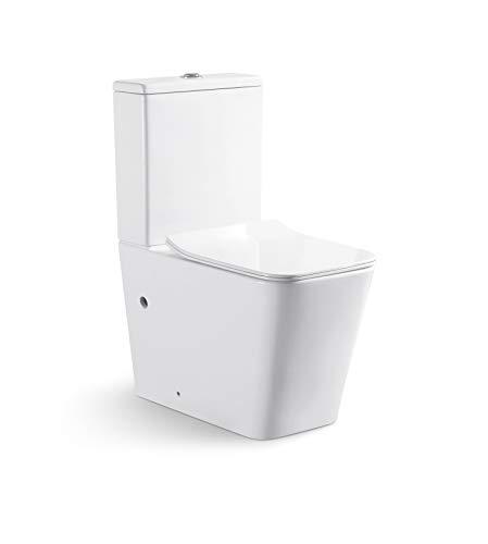 Inodoro CUBITTO Compacto de Dos Piezas Diseño Exclusivo Elegante y Moderno de Línea Cúbica. De Cerámica Blanca. Mecanismo Economizador 3/6. Salida Dual. Tapa Y Asiento en ABS. Sistema Rimless.