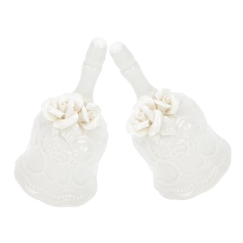 Zerodeko 2 Piezas Campana de Cerámica Blanca Rústica con Mango Timbre Decorativo para Servicio Bodas Restaurante y Recepción de Hotel